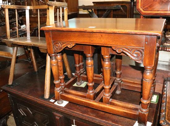 Nest of 3 oak tables and a crofters chair